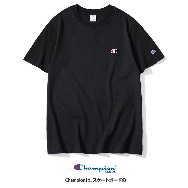 Áo thun cotton tay ngắn thêu chữ champion đơn giản thời trang cho nam nữ