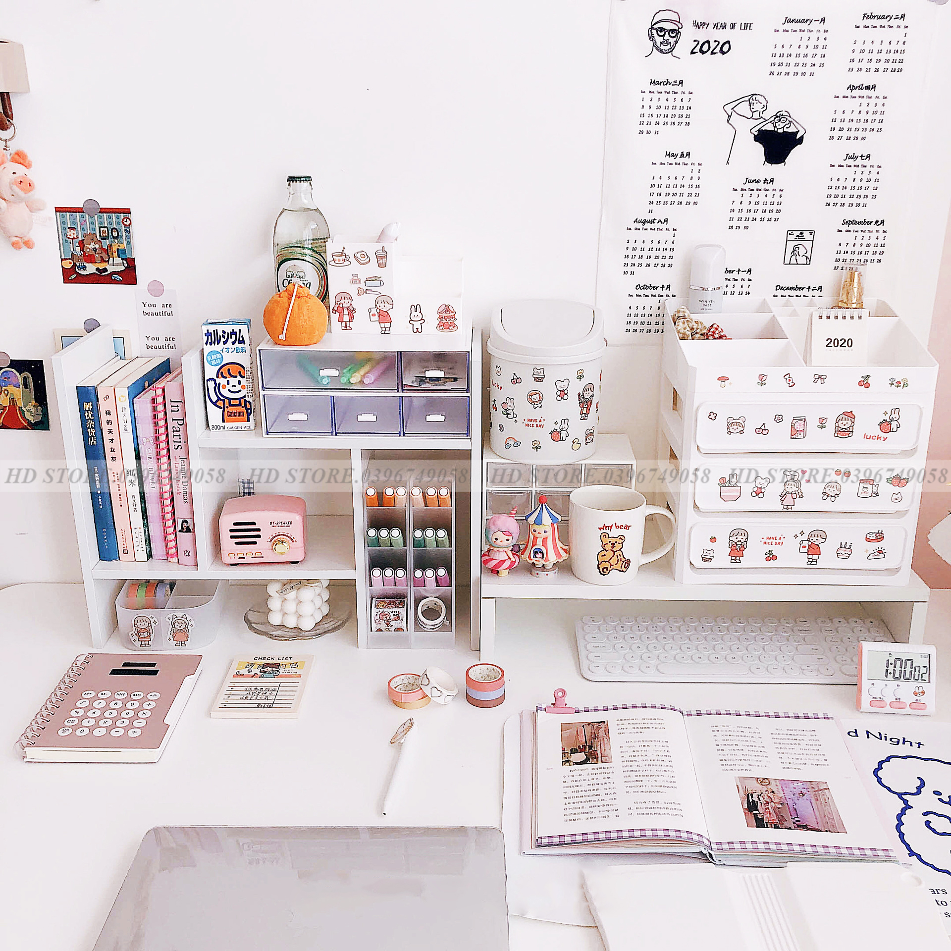 💫combo kệ đa năng - kệ máy tính để bàn làm việc 💝 decor 💝 màu trắng 🌈