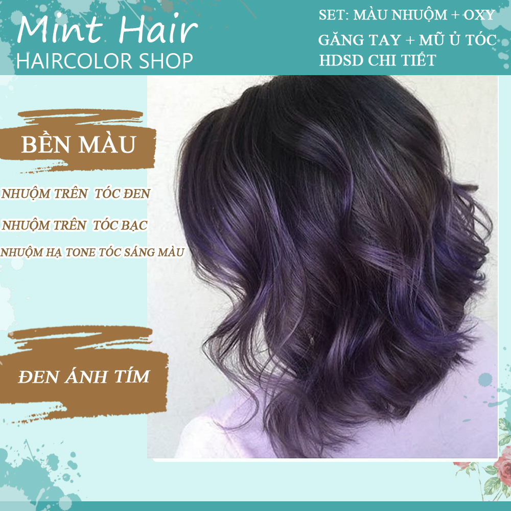 Thuốc nhuộm tóc tại nhà đen ánh tím -Nhuộm Từ Nền Tóc Đen - Tặng oxy