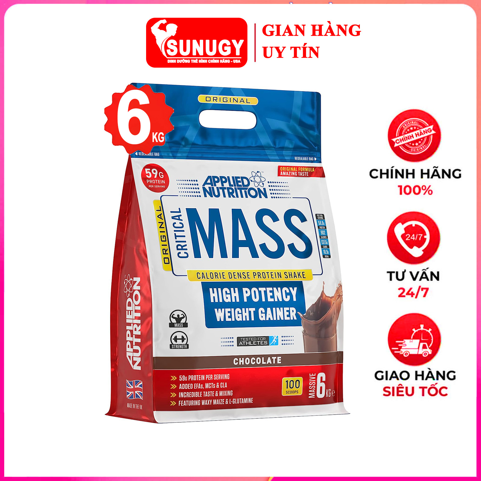 Sữa tăng cân tăng cơ nạc Original Critical Mass của Applied Nutrition hỗ trợ tăng cân, tăng cơ nhanh cho người gầy - Phân phối chính hãng