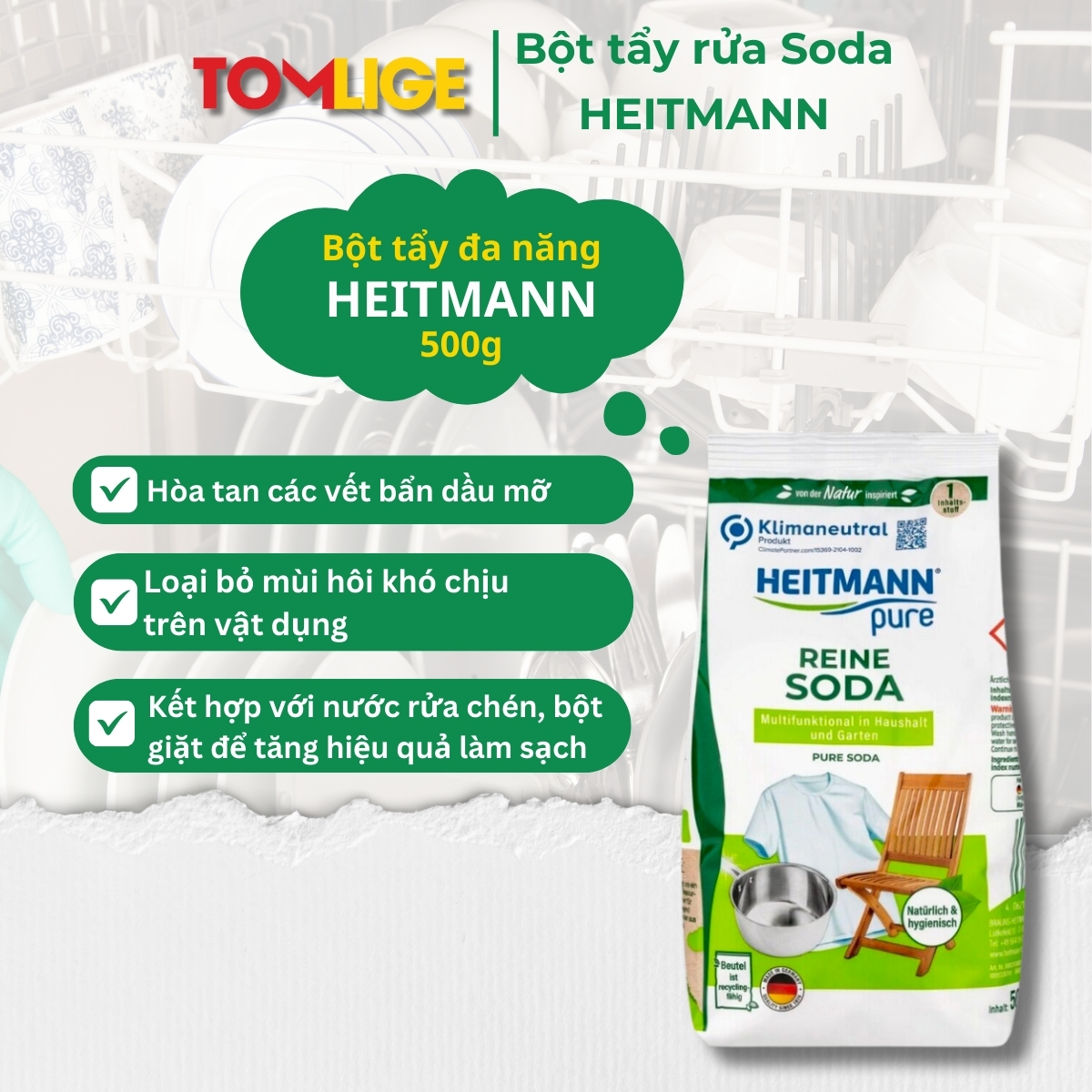 Bột Tẩy Rửa Đa Năng Soda Heitmann Đức 500gr Khử Mùi Hôi Tanh, Vệ Sinh Dụng Cụ Nhà Bếp Tomlige