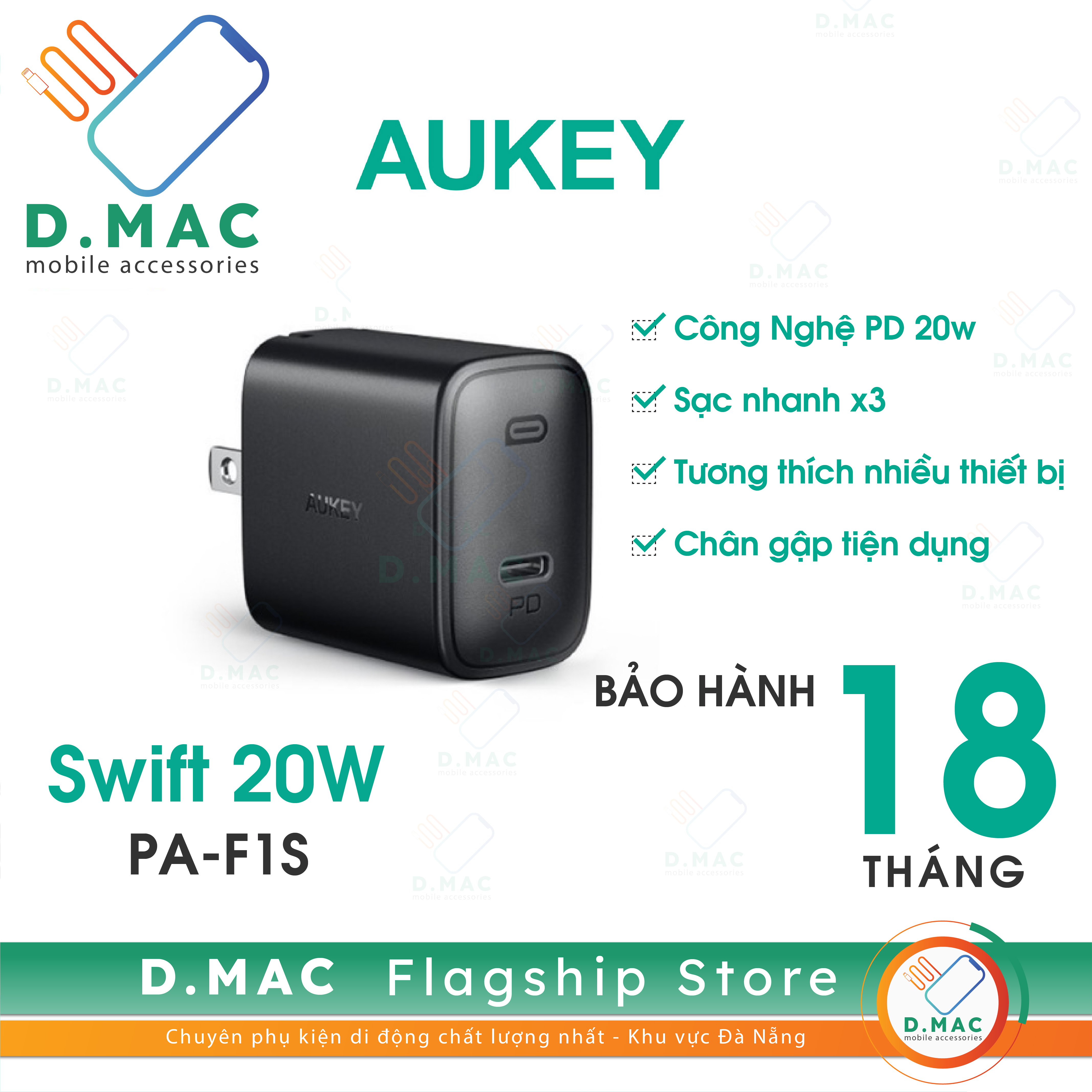 Cốc Sạc Nhanh Aukey PA-F1S Cổng Type C Bảo hành 18 Tháng