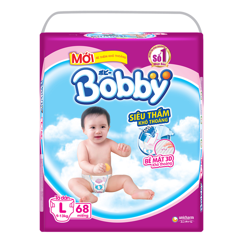 Tã dán Bobby size L 68 miếng (cho bé 9 - 13kg)