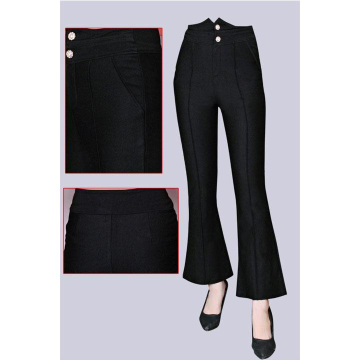 [HCM]Quần thun ống loe lưng cao kiểu 2 nút