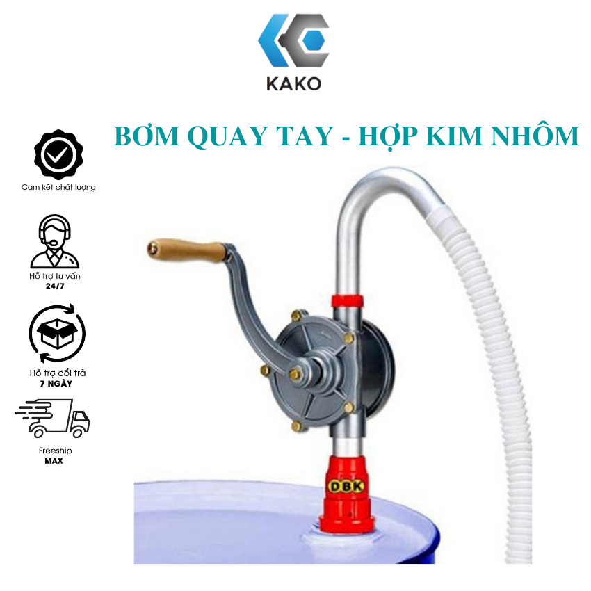 Bơm quay tay KAKO chất liệu hợp kim nhôm ứng dụng bơm dầu xăng nhớt diezel hóa chống không ăn mòn.