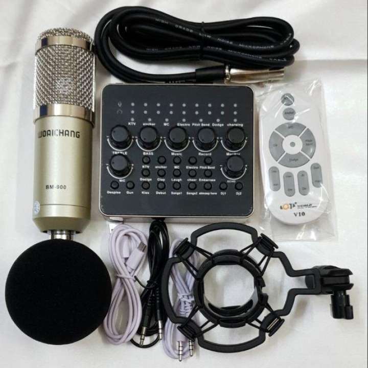 [HCM]TRỌN BỘ COMBO Sound card H9 Bluetooth Auto Tune Mic Livestream Thu Âm Woaichang BM900  Tặng Ngay 1 Tai Nghe Sony XB450 + 1 Kẹp Điện Thoại 3 Chân có Hiệu ứng âm thanh khán giả tương thích với nhiều thiết bị âm thanh