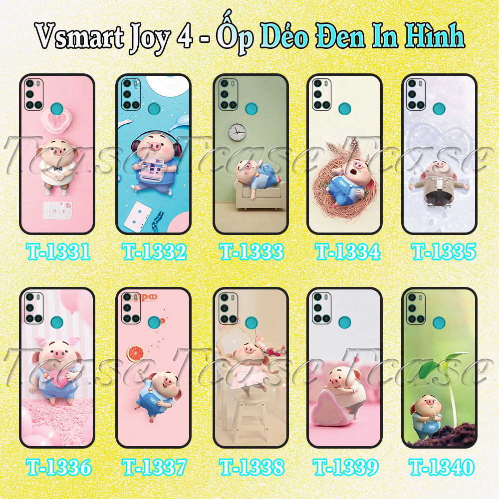 Ốp lưng Vsmart Joy 4 - Ốp dẻo đen in hình Chú heo ngộ nghĩnh đáng yêu