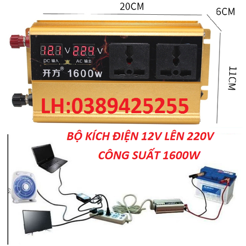 Bộ đổi điện inverter 12v lên 220v 1600w