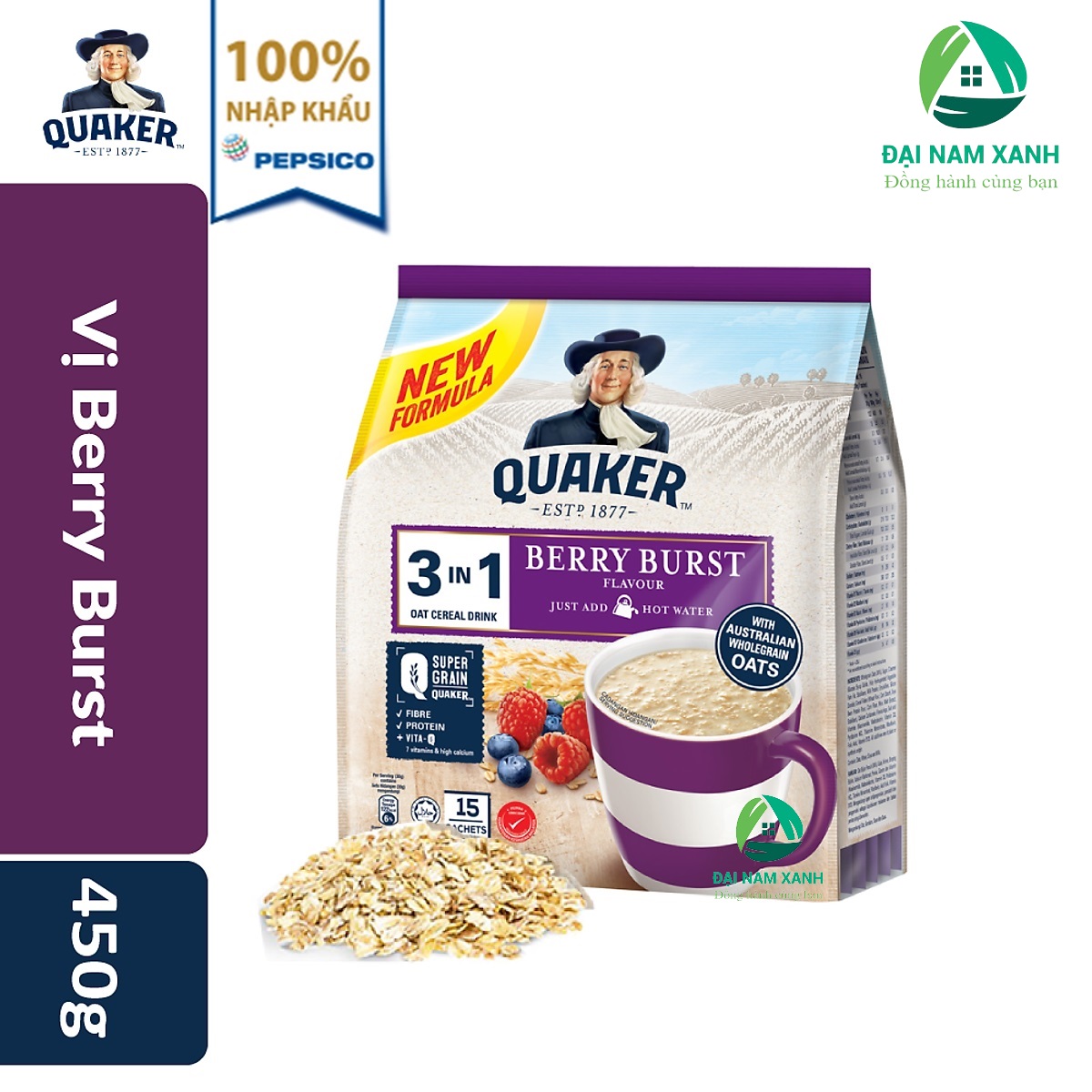 Thức uống yến mạch quaker 3in1 vị berry burst và các vị khác