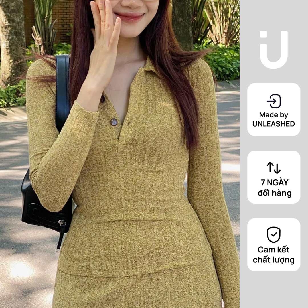 Áo polo nữ dài tay dáng ôm chất len mỏng tôn dáng Unleashedvn LOUISE polo knit top