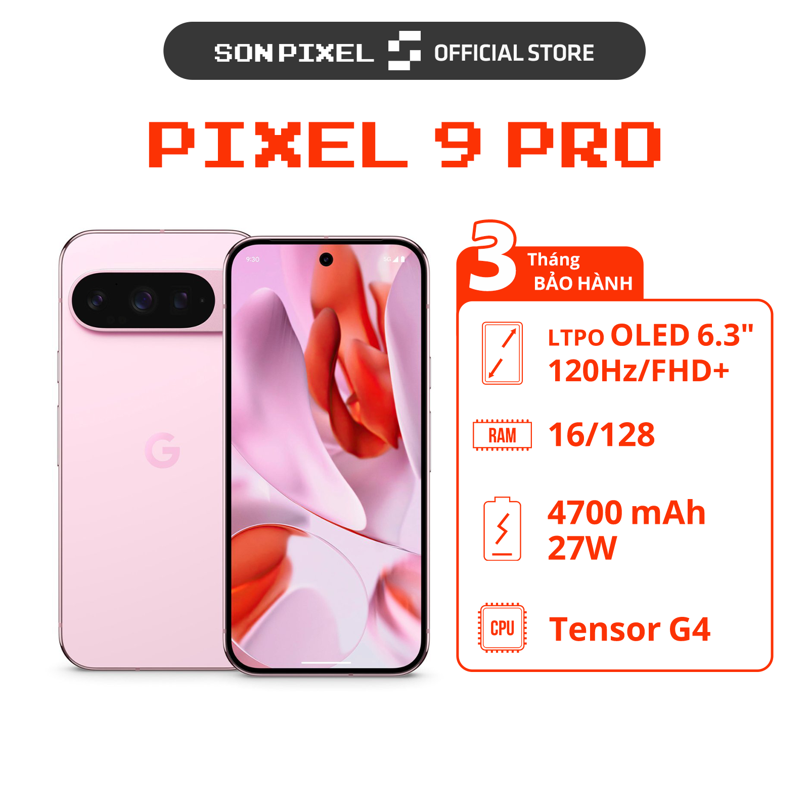  Điện thoại Google Pixel 9 Pro RAM 16GB Chipset Tensor G4 Smartphone AI Siêu Đỉnh Sơn Pixel 