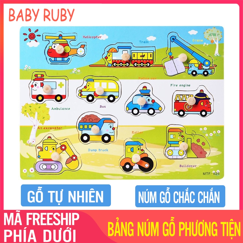 Bảng Núm Gỗ Xếp Hình Cho Bé - Hình Phương Tiện Giao Thông 11 chi tiết gỗ cao cấp - Bảng ghép hình núm gỗ bảng ghép hình bằng gỗ bảng gỗ ghép hình cho bé đồ chơi bảng núm gỗ xếp hình bảng ghép hình gỗ có núm - Baby Ruby