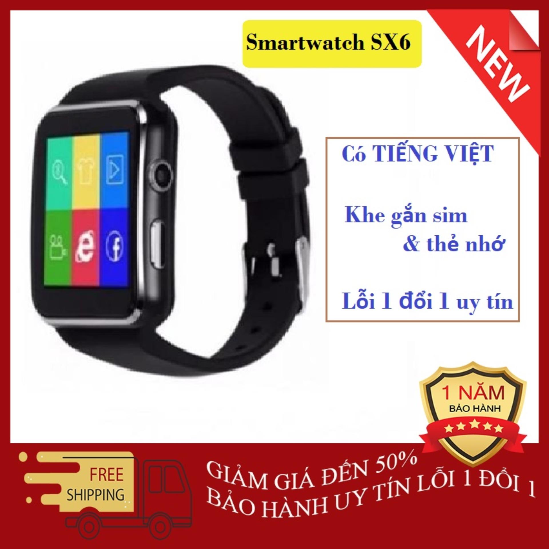 Đồng hồ trẻ em, Đồng hồ nữ đẹp, Đồng Hồ SMARTWATCH SX6 Có Khe Cắm Sim Và Thẻ Nhớ, Tích Hợp Chức Năng Nghe Gọi, Nhận Thông Báo, Màn Hình Cong 5D Hiện Đại - Mẫu Mới 2019, Lỗi 1 Đổi 1.