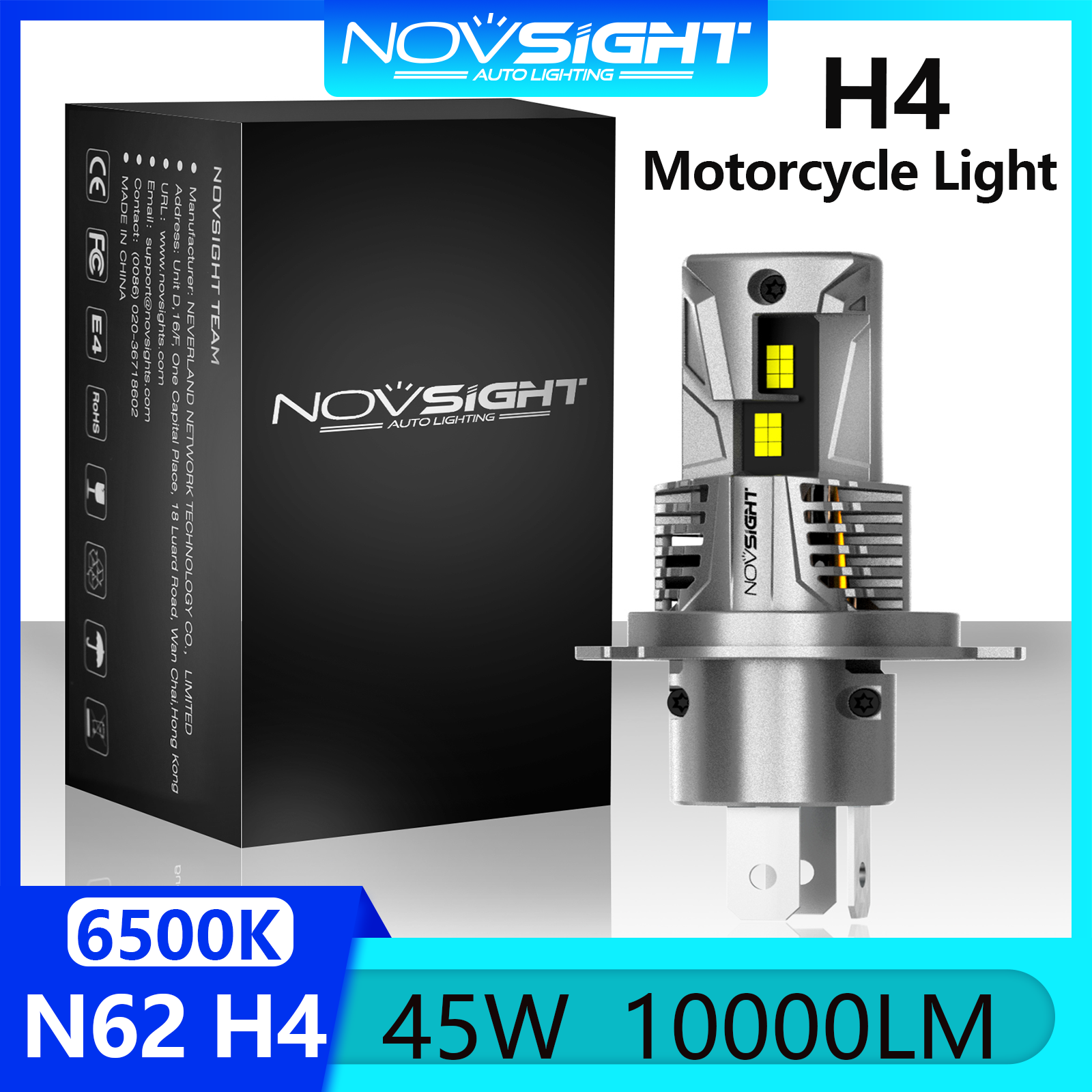 Novsight Mới Nhất N62 H4 LED Đèn Xe Máy 6500K Siêu Sáng 45W 10000LM Đèn Pha Mini LED Chùm Cao/Thấp H