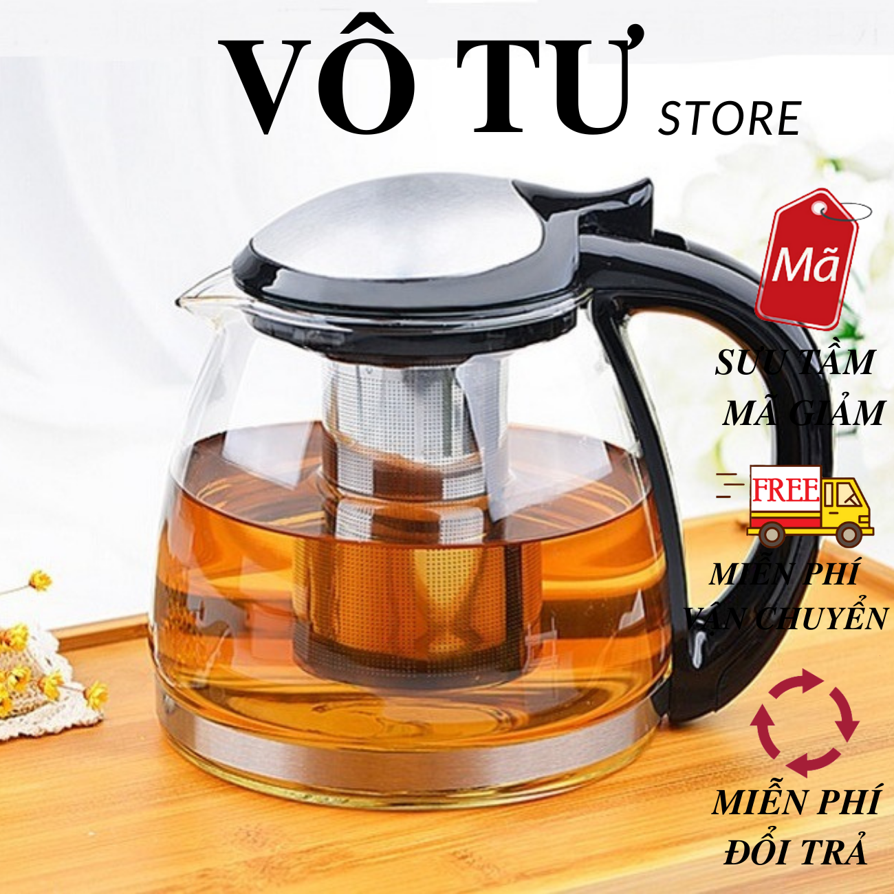 Bình Lọc Trà Thủy Tinh Tặng Kèm 4 Ly 700ml Sang Trọng - CÓ LỖi LỌC TRÀ INOX - BÌNH GIỮ NHIỆT PHA TRÀ CHẾ CAFE TIỆN LỢI 2in1 Đẳng Cấp Sang Trọng