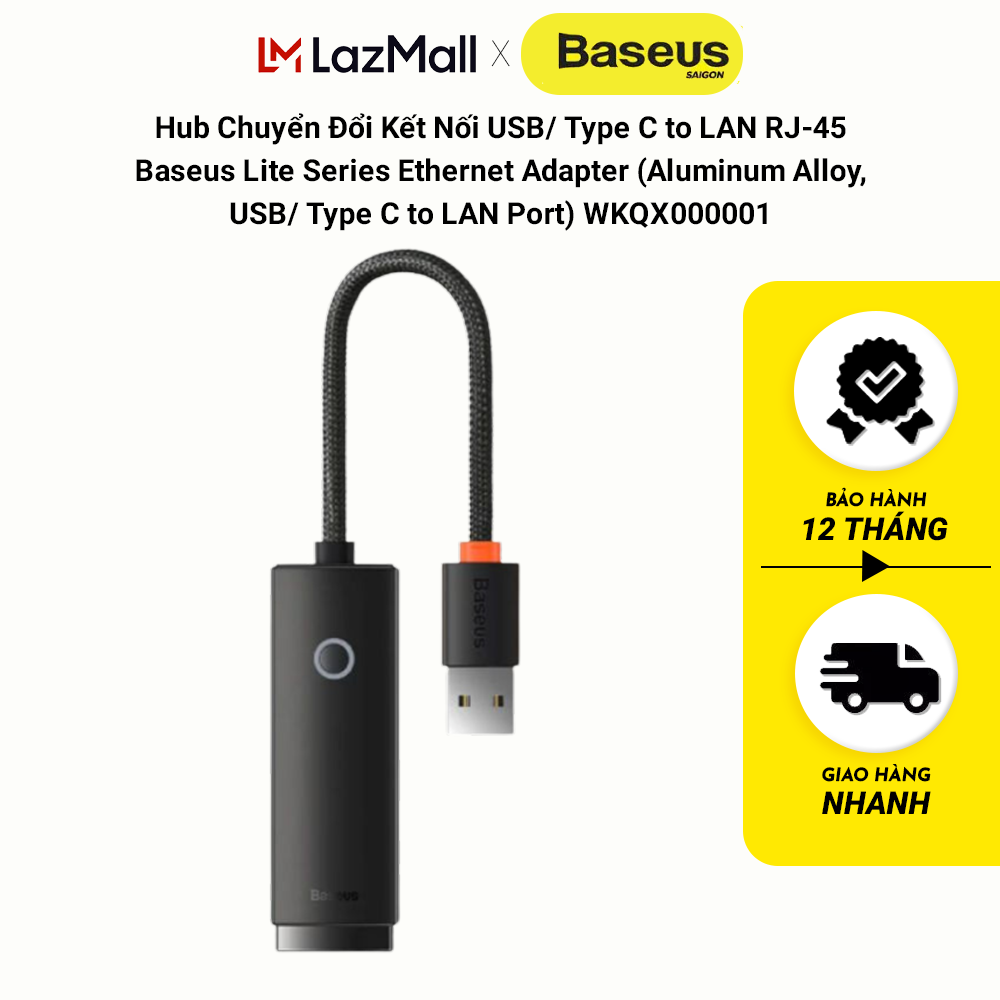 Hub chuyển đổi kết nối usb/ type c to lan rj-45 baseus lite series ethernet adapter wkqx000001
