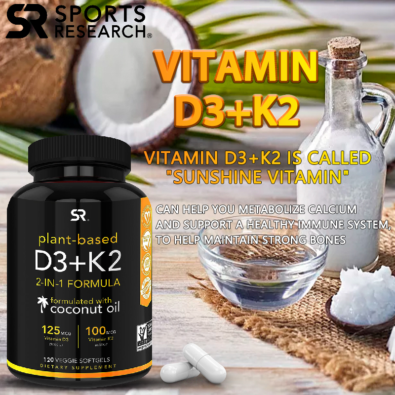 Nghiên cứu thể thao Vitamin D3 + K2 với 5.000 iu D3 gốc thực vật và 100 mcg Vitamin K2 dưới dạng MK-7 - 120 Viên nang