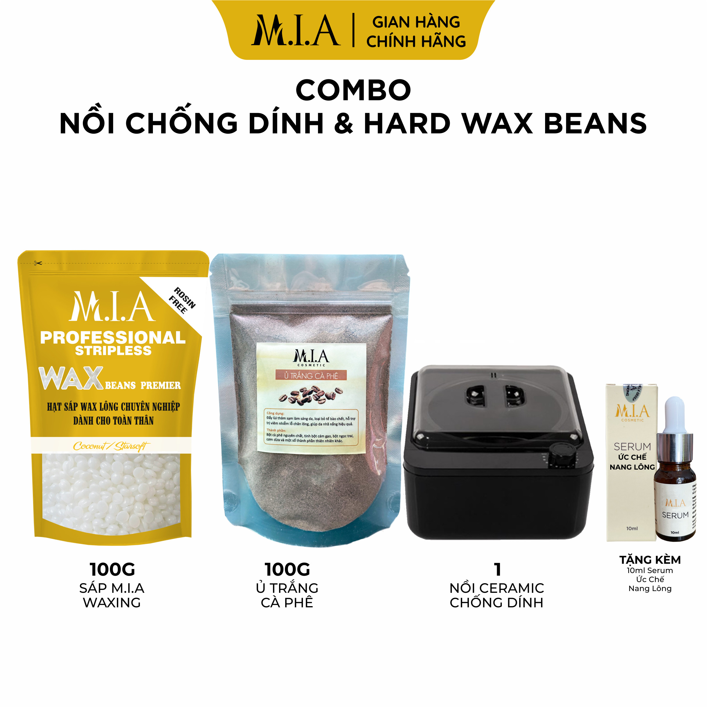 Combo sáp wax lông cao cấp premier, 100gr sáp siêu bám lông và nồi chống dính+ mỡ trăn