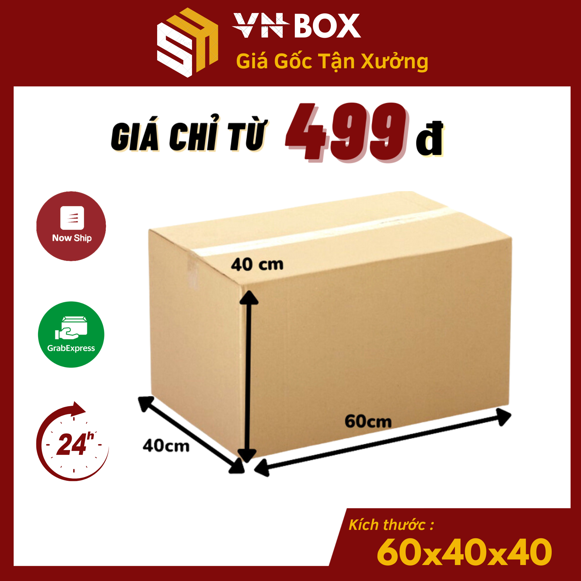 Thùng carton to 10 hộp 60x40x40 thùng chuyển nhà, hộp carton đóng hàng tiện lợi - VN Box