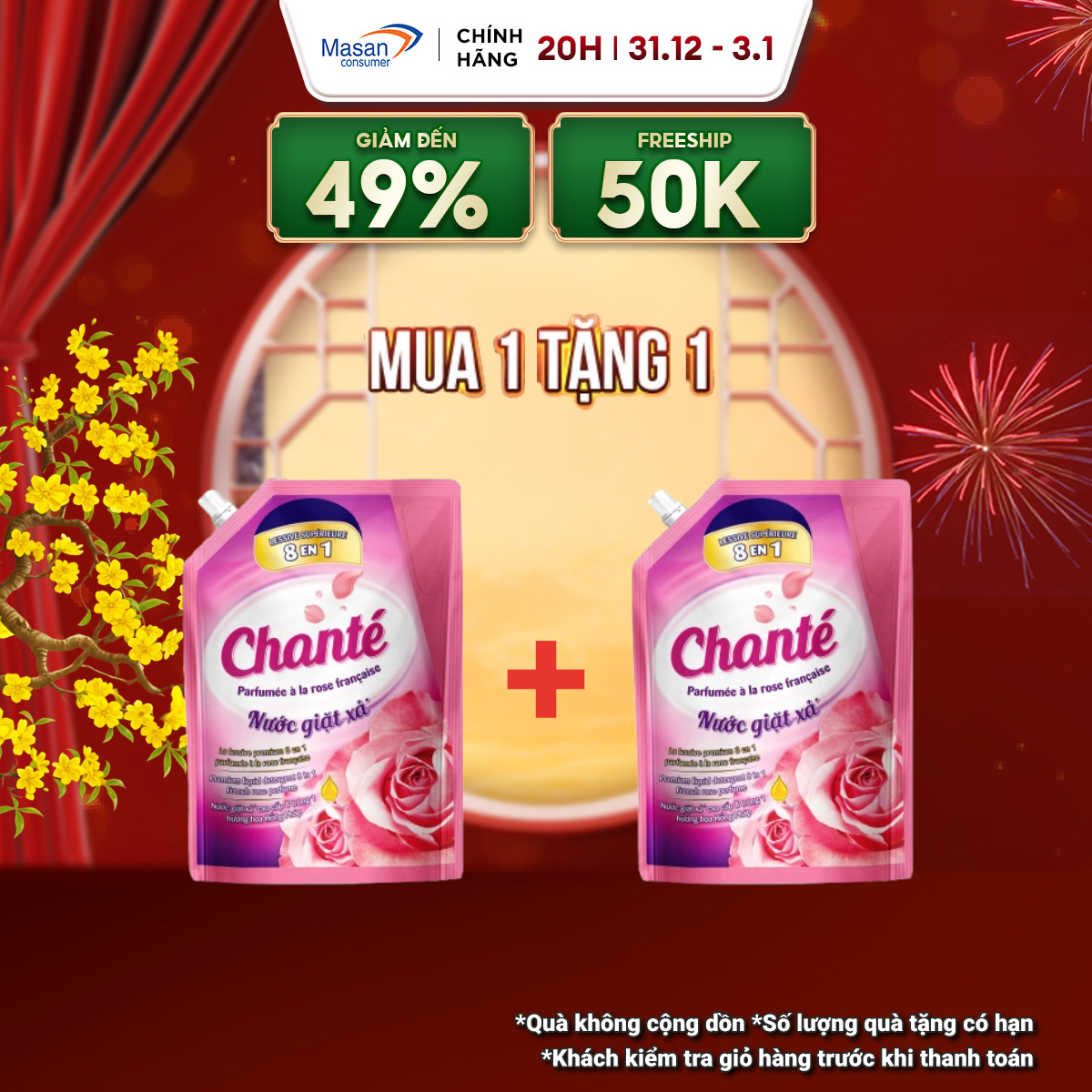  Combo 2 Nước Giặt Xả Chanté Cao Cấp 8 Trong 1 Túi X 3.4Kg 3.05KG 