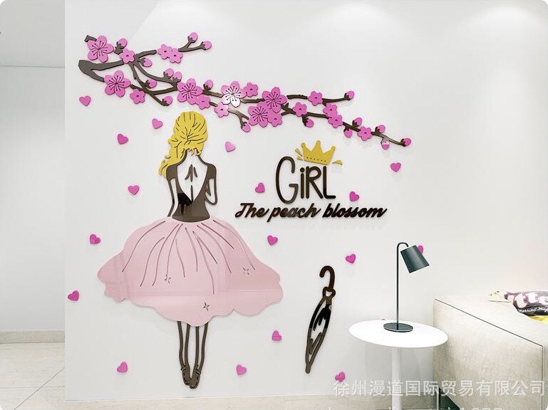 Tranh dán tường mica - cô gái nhỏ - trang trí shop quần áo, spa, tiệm nail, mi , phòng khách, phòng ngủ