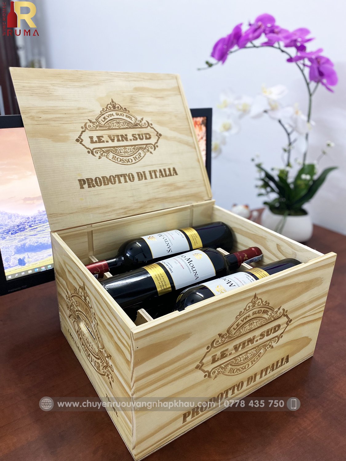 Quà tặng 6 chai vang Chile Santo Molina nhập khẩu -Hộpgỗ