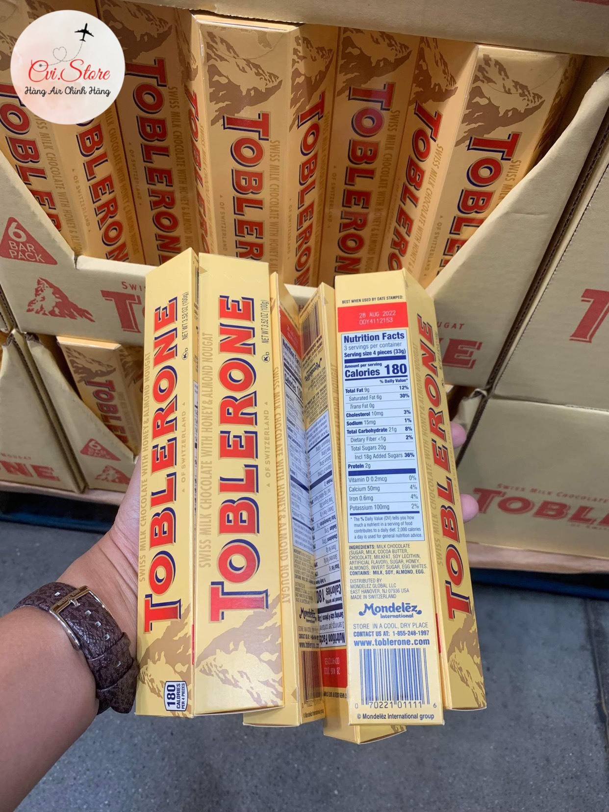 Socola Chocolate Sữa Mật Ong & Hạnh Nhân Toblerone – 600gr - Cvi Hàng Mỹ