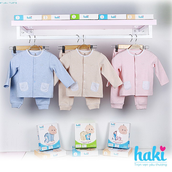 Bộ dài cài giữa hai túi ốp Melange Cotton cao cấp BC003 set quần áo thu đông cao cấp cho bé 0-3y - Haki