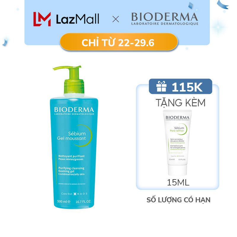 [LazVoucher 10% ĐH 250K] Gel rửa mặt tạo bọt cho da hỗn hợp và da dầu Bioderma Sebium Gel Moussant - 500ml