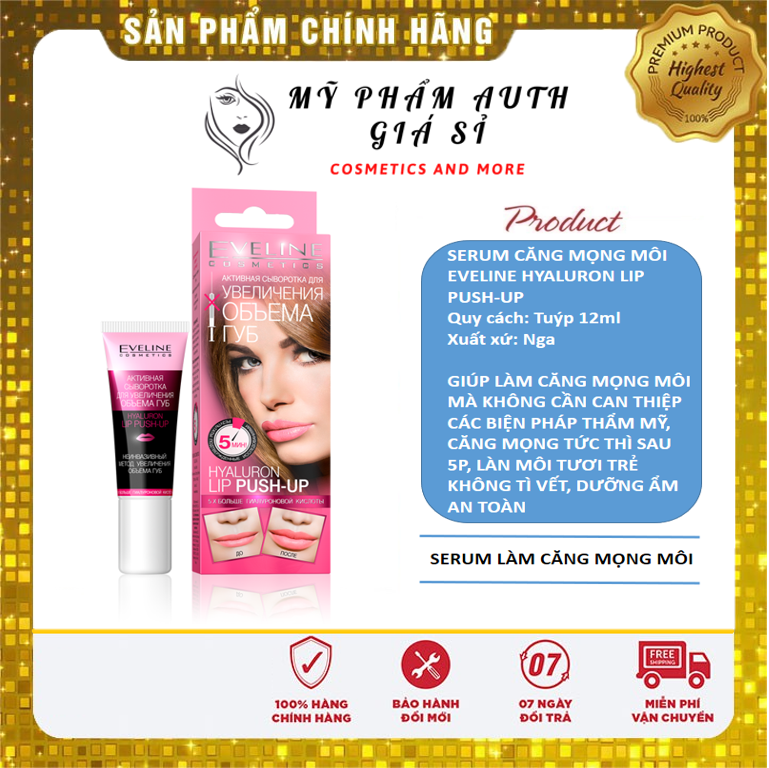 Serum Căng Mọng Môi Eveline Hyaluron Lip Push-Up Serum Nga 12ml