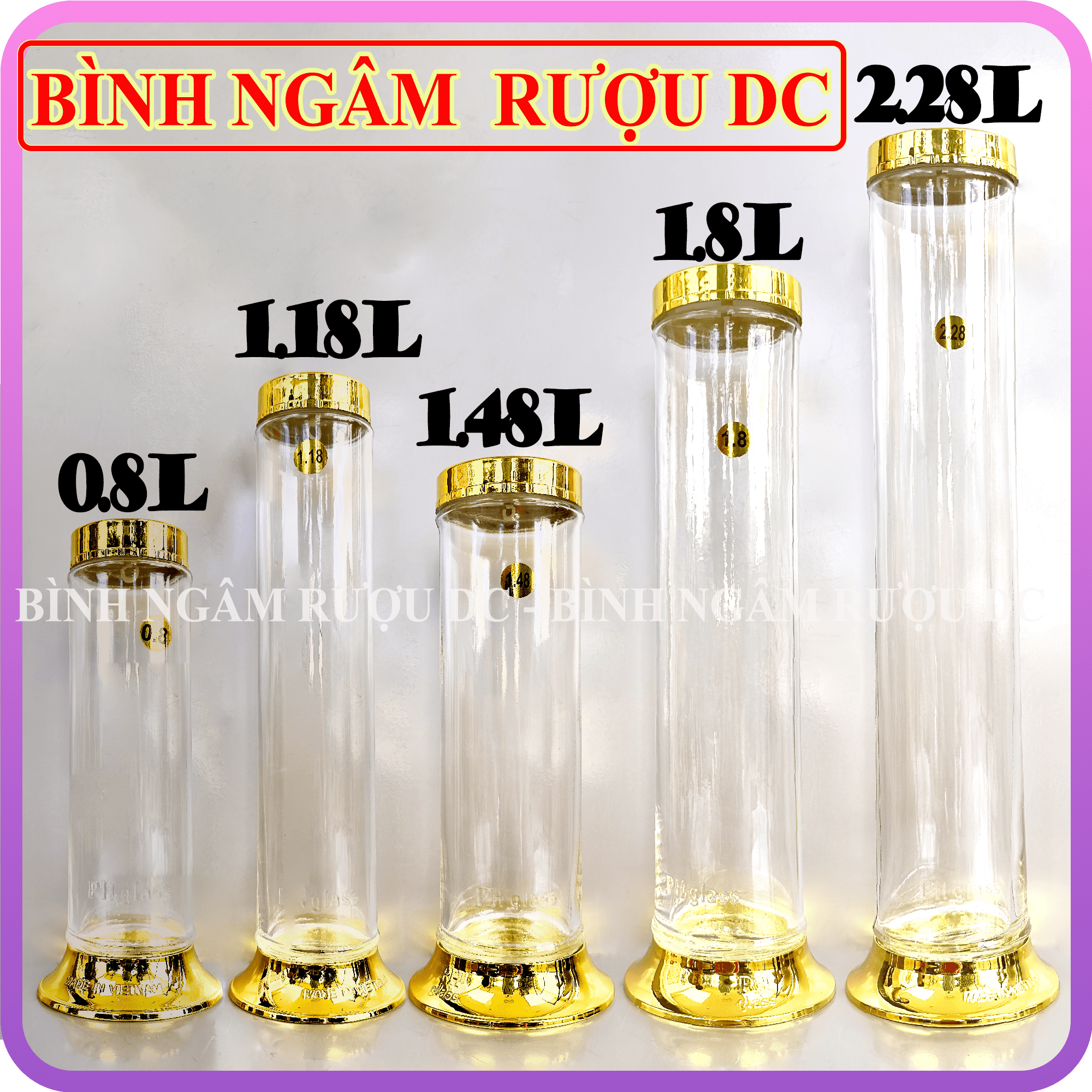 Bình thủy tinh việt nam 0.8l | 1.18l | 1.48l | 1.8l | 2.28l dáng trụ - ngâm nhân sâm-đinh lăng-mật ong...cao cấp - sang trọng.