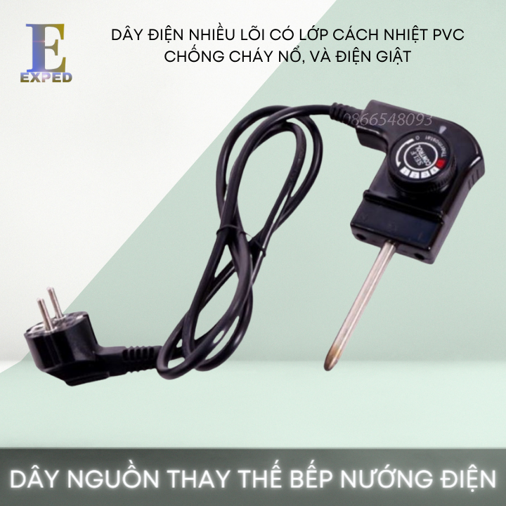 [Chính hãng] Dây nguồn bếp nướng điện phù hợp với các loại bếp, xong, nồi, lẩu, nướng có điều chỉnh nhiệt độ cắm rời