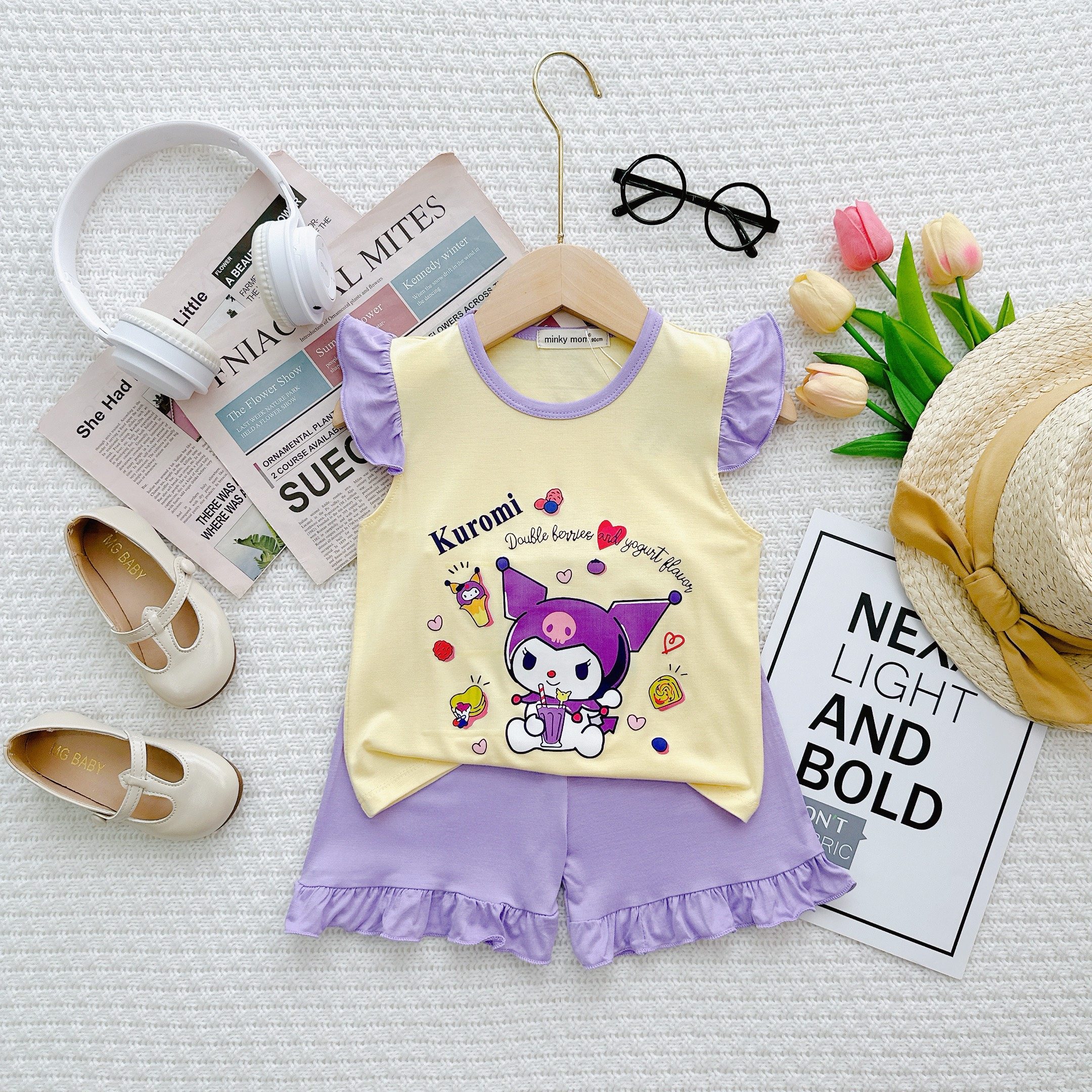 Bộ Cộc Tay Thun Lạnh Minky Mon Dẽ Thương Mềm Mịn Thoáng Mát Cho Bé Gái 7-27kg - 4