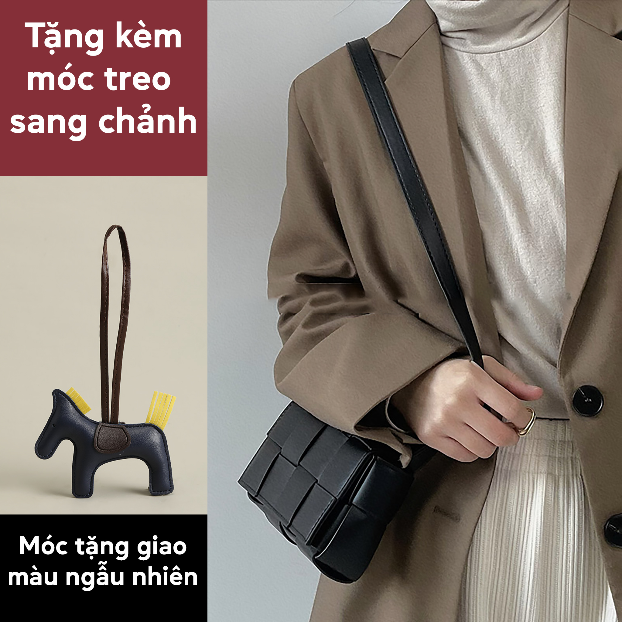 Túi đeo chéo Nữ Hình Hộp Họa Tiết Đan Ô Vuông BV Cassette Mini