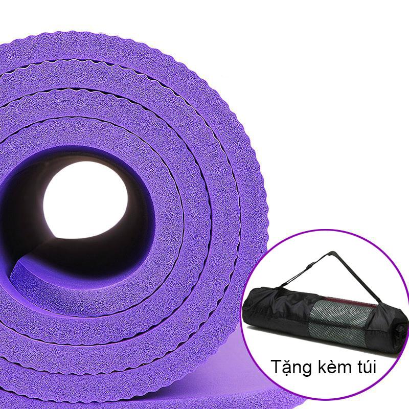 Thảm tập Yoga loại cao cấp siêu bền, dày 10mm TPE (Tặng kèm dây đeo thảm) - Màu tím