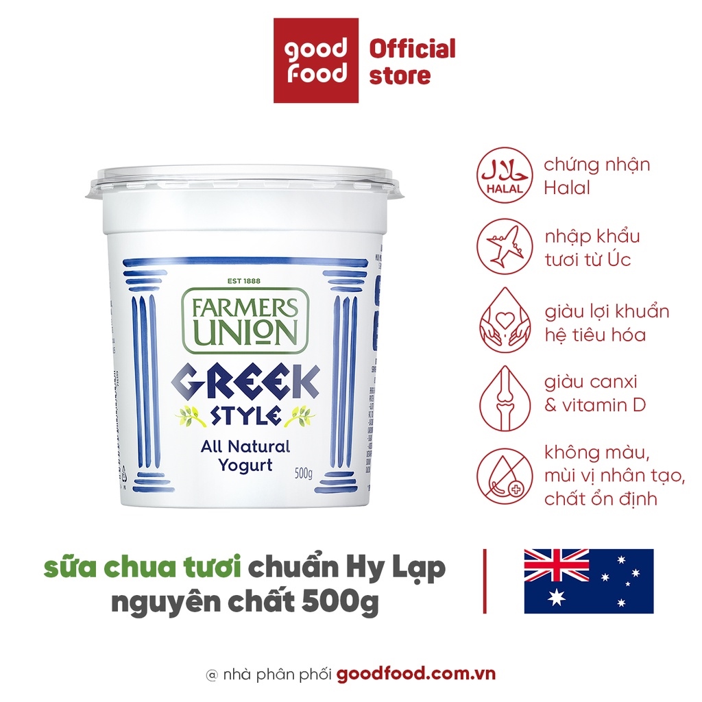 Sữa chua hy lạp vị tự nhiên nguyên chất Farmers Union Greek style all natural yogurt hũ 500g đẹp da tốt cho sức khỏe