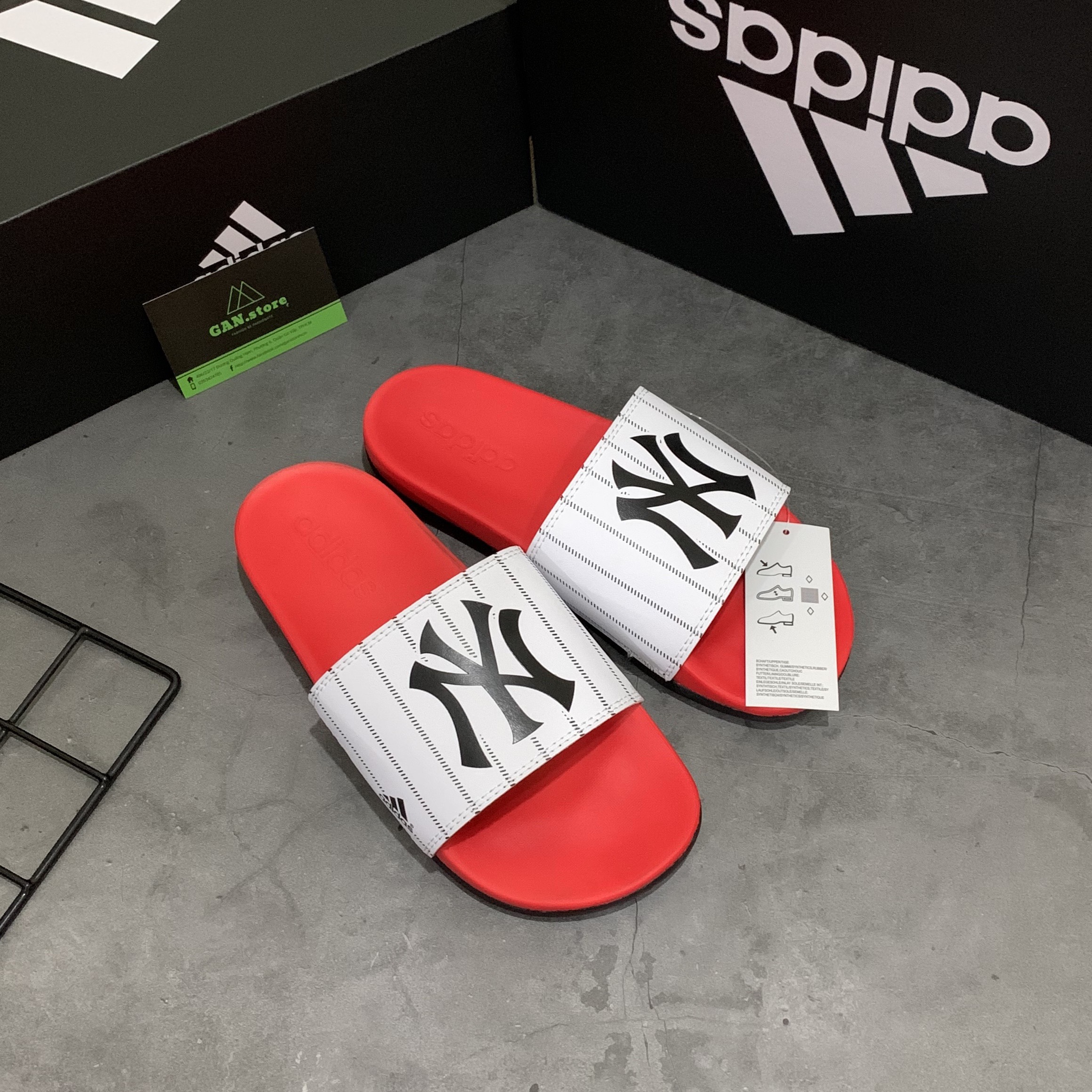 Dép adidas mono plus ny đỏ quai trắng - dép siêu êm có hộp