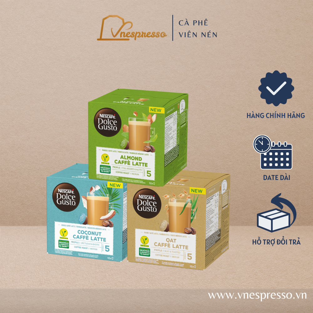 Cà phê viên nén DOLCE GUSTO Almond, Coconut, Oat Vegan (Dành cho máy Dolce Gusto) - Hộp 12 viên