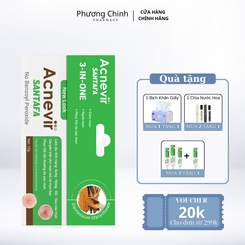Kem Giảm Mụn Mủ, Mụn Bọc, Mụn Trứng Cá Acnevir Santafa tuýp 10gr