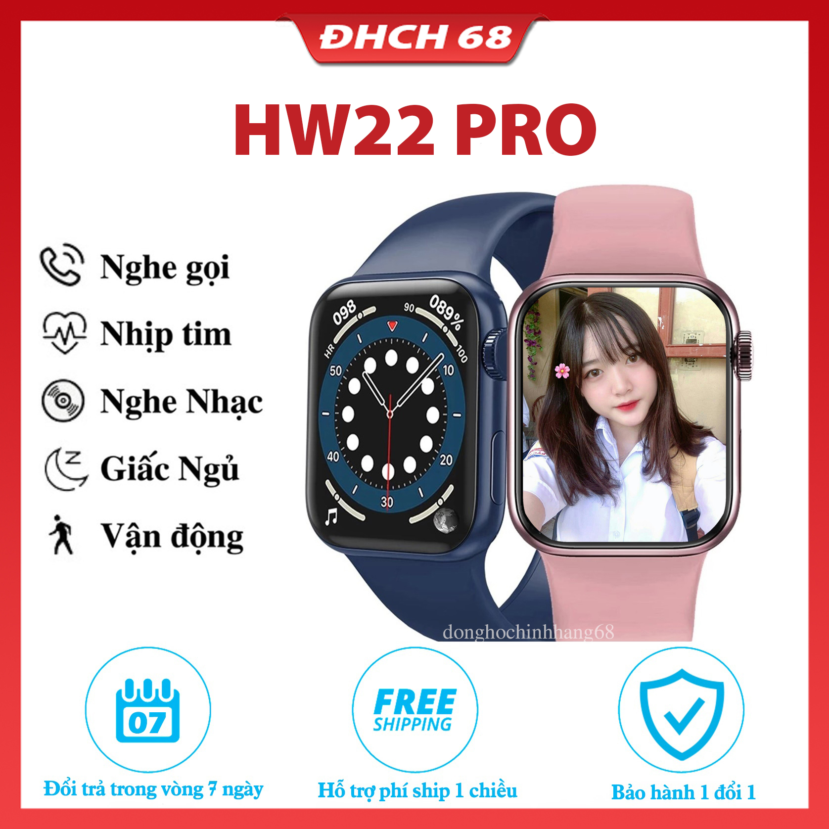 Hw22 Pro Đồng hồ thông Minh Hw22 Pro Premium Full Màn Hình, Đổi Hình Nền Kết Nối Bluetooth Nghe Gọi Cảm Ứng Siêu Mượt, Hw22 Pro seri 6 Sạc không dây chống nước, chơi game, cài mật khẩu