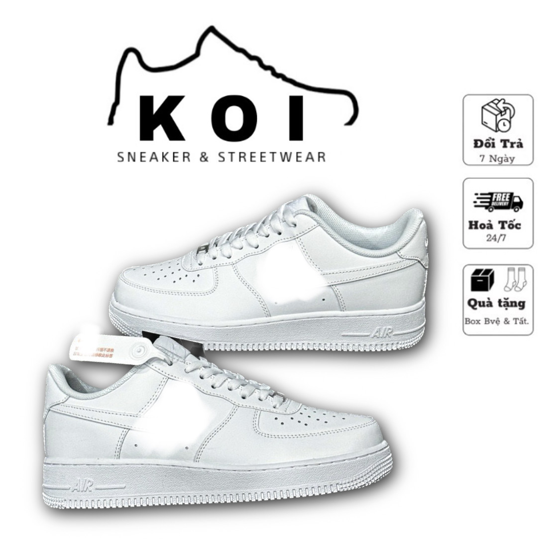 Giày thể thao sneaker Air Force 1 all white, giày quốc dân af1 trắng full - koisneaker K020