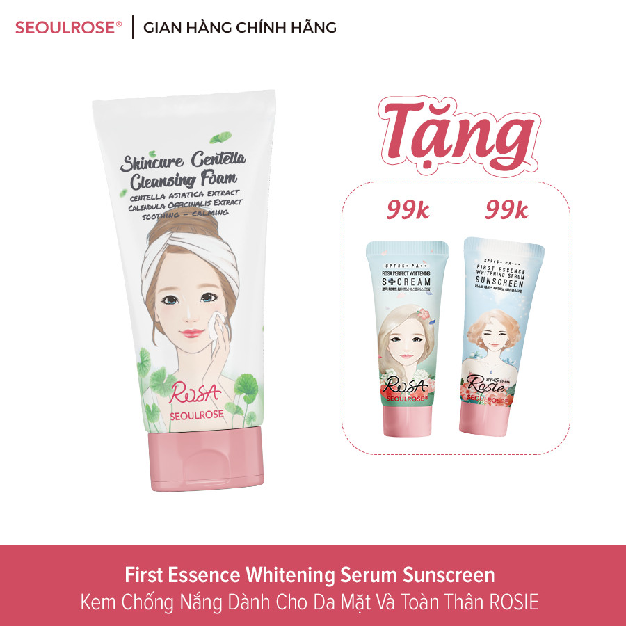 Sữa Rửa Mặt Chiết Xuất Rau Má Và Hoa Cúc Rosa  Seoulrose Cosmetics 120ml, Chăm Sóc Da Mặt Trắng Sáng, Ngừa Mụn, Làm Sạch Sâu Dành Cho Mọi Loại Da