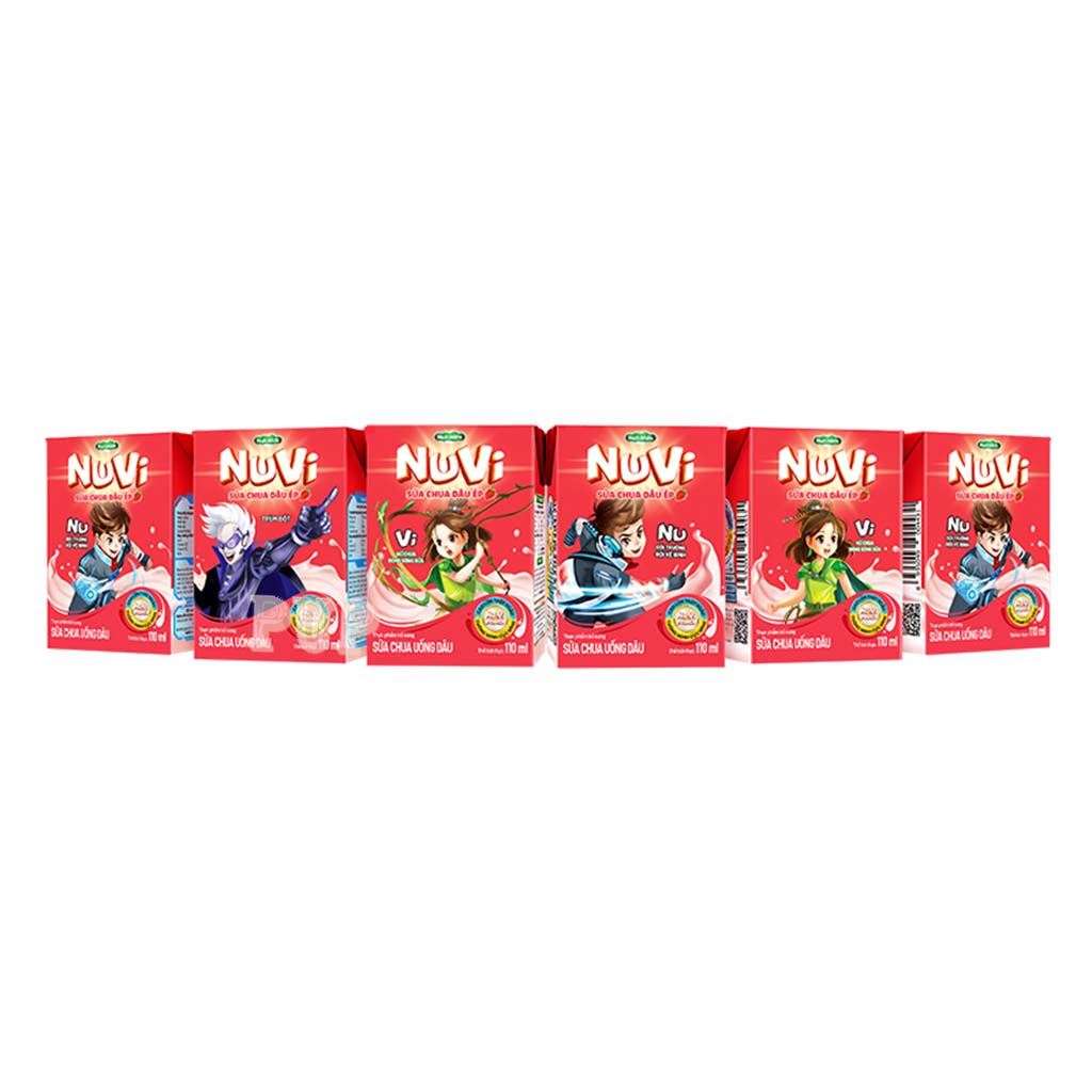 Lốc 4 Hộp Sữa Chua Dâu Ép Nuvi 110ml Giúp Bé Phát Triển Trí Não, Chiều Cao Cho Bé-PUPStore