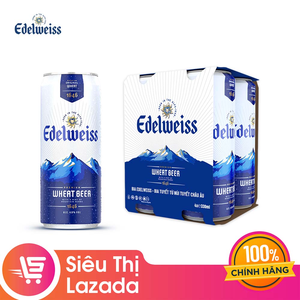 Lốc 4 lon bia tuyết - edelweiss 330ml/lon