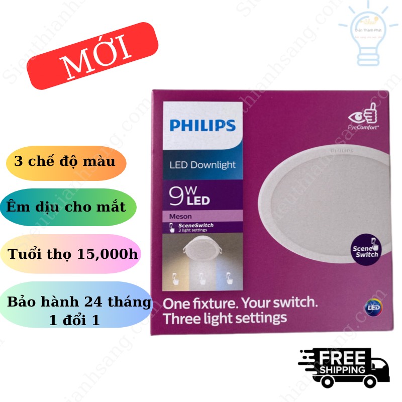 Đèn led âm trần Philips ba chế độ màu công suất công nghệ mới EyeComfort giúp ánh sáng êm dịu cho mắt Meson SSW WH