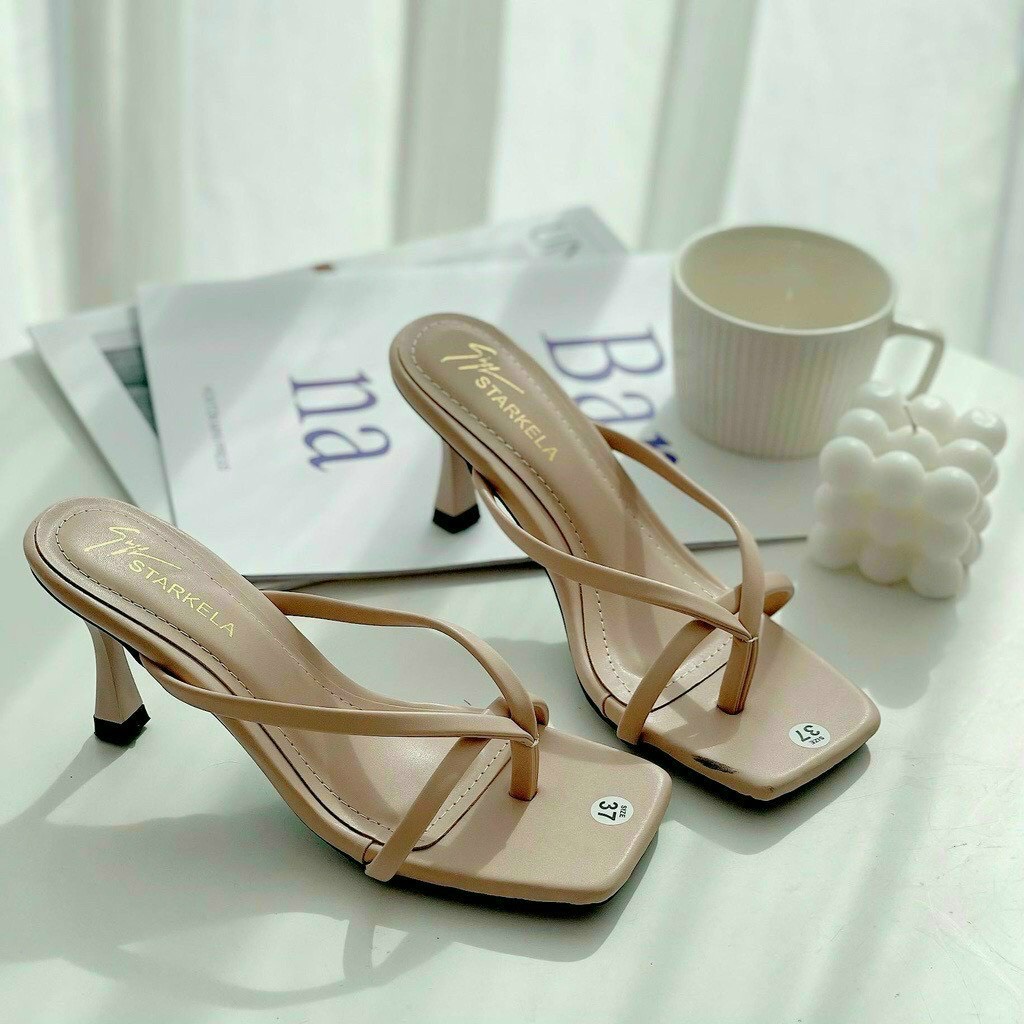 Dép nữ guốc cao gót 7p xỏ ngón 3 dây mảnh mũi vuông mẫu mới