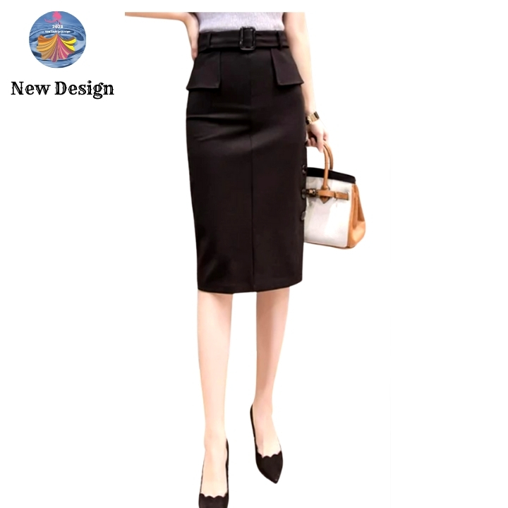 Chân váy peplum dáng bút chì dài phối nút trẻ trung phong cách công sở sang trọng New Design CV0023