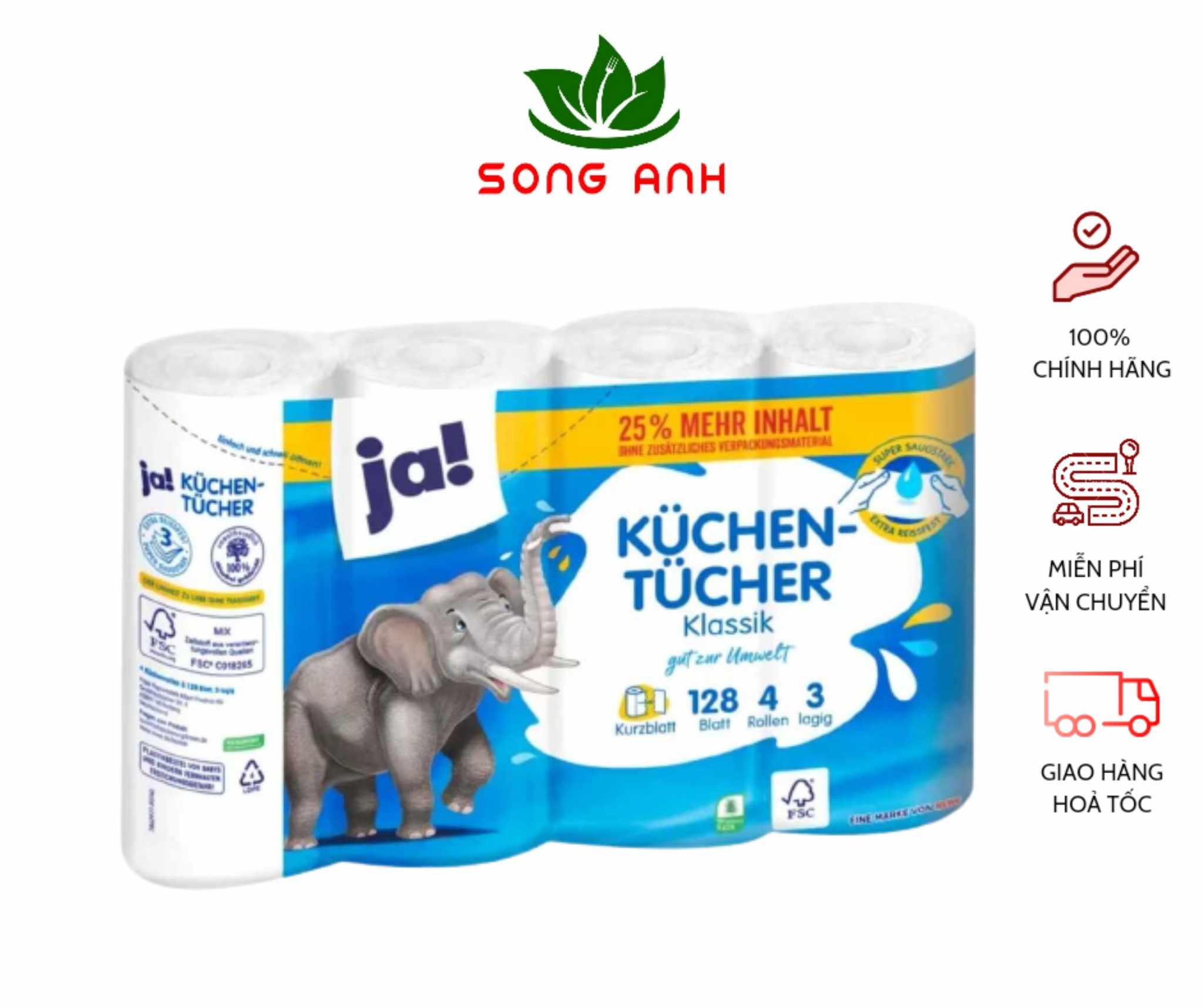 Giấy lau nhà bếp đa năng 3 lớp JA Kuchen-Tucher hàng Đức dày dặn và dai, thấm hút cực tốt