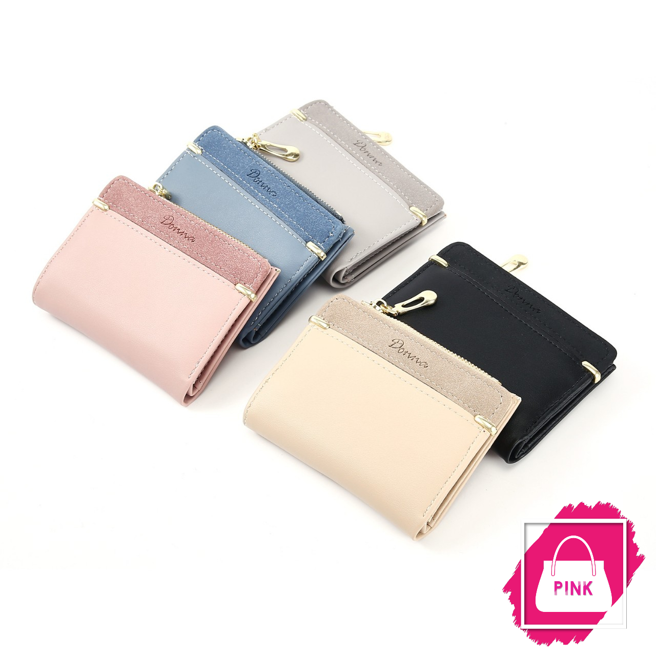 Ví nữ Donna dáng ngắn phối da lộn siêu xinh nhiều ngăn tiện dụng P040221