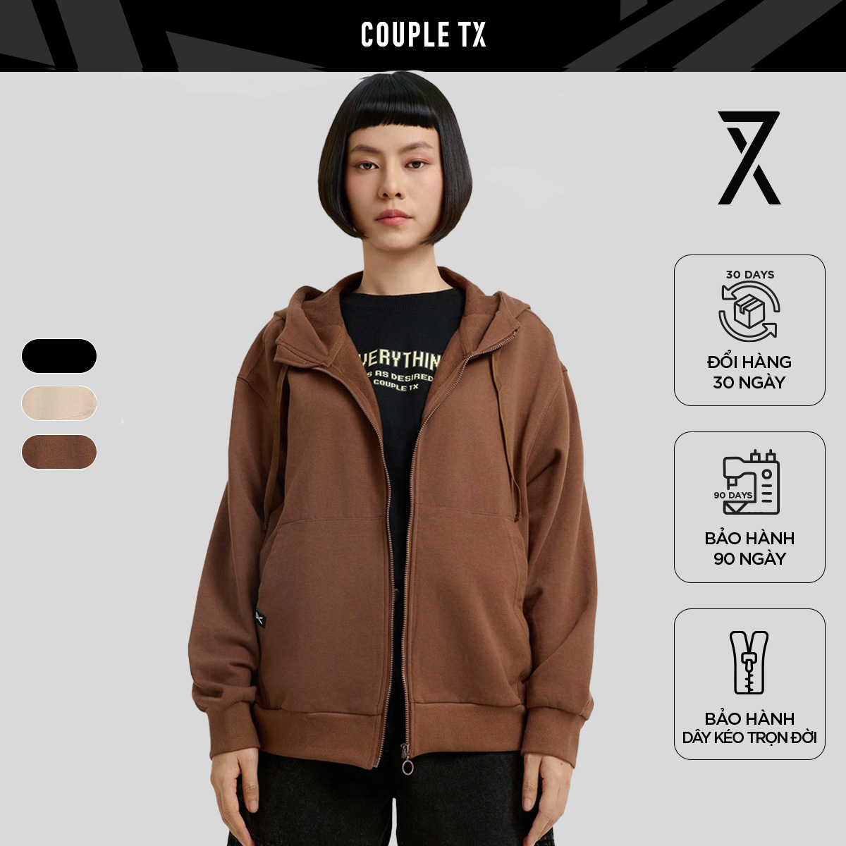  Áo Khoác Chống Nắng Nữ Couple TX Thun Chân Cua In Nhũ Nổi Special Play Logo Form Relax WOK 2060 